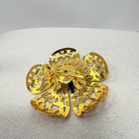Vintage Flower Brooch Gold-Tone 3D Retro‎ Mid-Century Classic Old Money - Picture 5 of 6